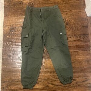 Olive Green Cargo Pants with Elastic Cuffs and Relaxed Fit